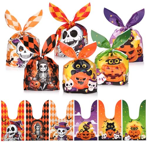 WD&CD 100 Pezzi Di Caramelle Per Dolcetti Di Halloween, Sacchetti Di Caramelle Per Dolcetti O Scherzetti Per Regali Di Halloween Sacchetti Di Caramelle Con Orecchie Da Coniglio Per Snack