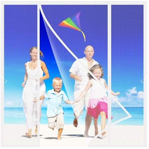 Magnetic Fly Screen Double Door 120x200cm Double Opening Mesh Net Curtain Closure Automatically Hands Free Keep Away from Mosquitoes for Entry Exterior Door Kitchen Patio White