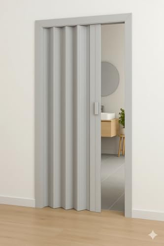 ESTO Porta a Soffietto da Interno 84 x 215 cm Misura, Economy, Premium, Deluxe quality, Porta Scorrevole 10 Colori diversi Bianco, Noce, Legno Scuro e Chiaro (Deluxe, Grigio Opaco)