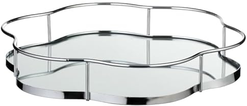 Silver Mirror Scallop Art Deco Silver Mirrored Tray | 30cm Decorative Candle Tray Holder - Perfume Display Organiser, Table Centrepiece Decorative tray