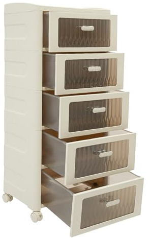 Lådskåp plast 5 lådor rullcontainer, lätt att flytta, transparent organiserare, låda för kontor, undervisning, dokument 41,7 x 32 x 97 cm