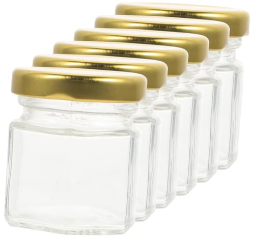 TOYZFRIENDY 6 piezas Tarros Hexagonales de Vidrio Transparentes con Tapa Hermética de Frascos Pequeños Reutilizables para Miel Mermelada y Dispensador Multiuso