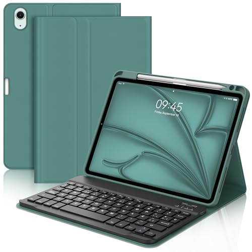 Funda con Teclado para iPad Air 11 Pulgadas (M3 2025, M2 2024), Teclado Bluetooth Inalámbrico con Funda Protectora Delgada y Ranura para Bolígrafo para iPad Air 10.9 (5ª Gen/4ª Gen), Verde Oscuro