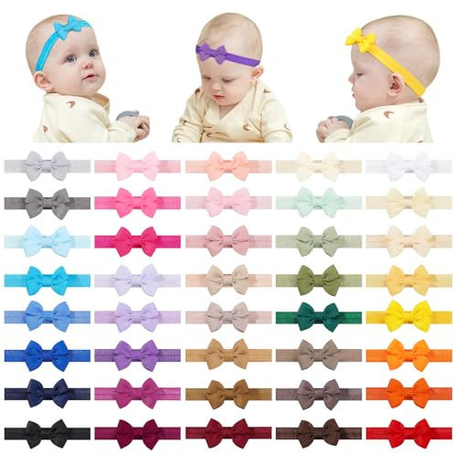 Jollybows 40 Stück Stirnband Baby Mädchen, Baby Schleifen Haarband Haarschleife Haarbänder für Kinder Neugeborene Baby Haarschmuck, Stil B