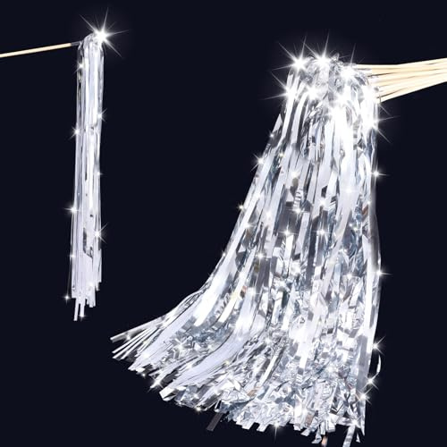 ​Drixbor 24 PCS Light Up Wedding Wands - LED Tinsel Streamers for Wedding Send Off & Grand Entrance, Party Favors for Weddings Birthdays Christmas (Silver)