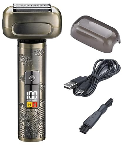 Rasoi rotanti da uomo con 4 lame galleggianti, display a LED, blocco da viaggio USB-C, rasoio ricaricabile, kit per la cura del viso senza fili