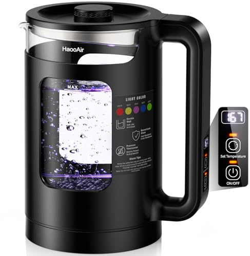 Electric Kettle, Intelligent Temp Control, with 5 LED Light, Borosilicate Glass, Easy to Clean, Auto Shut-Off, anti dry burn protection, BPA Free, 1.5L Window-Glass Double Wall Tea Pot