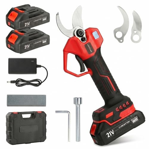 Tijeras de Podar Eléctricas, Tijeras de Podar con Batería 2 x 2,0 Ah, Diámetro de Corte 32 mm, Motor Sin Escobillas, Pantalla LED con Contador de Cortes, para Árboles Frutales, Viñedos y Rosales