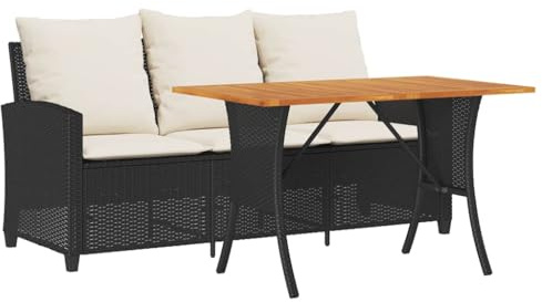 Mhdvray Divano da giardino a 3 posti con tavolo in polyrattan nero, 168 x 72 x 79 cm, resistente ai raggi UV e alle intemperie, per balcone, terrazza, giardino