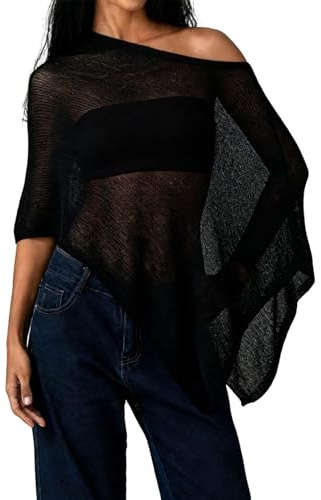 ZDOUXUAN Poncho en Tricot Transparent pour Femmes, Haut Léger, Plage D'été, Asymétrique, Asymétrique, Épaule Dénudée, Crochet, Boléro, Châle, Cover-Up