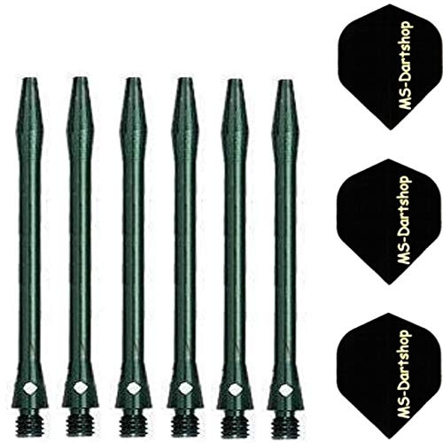 MS-DARTSHOP Flights und MS Dart Aluschäfte, 2 Satz = 6 Stück (Grün Medium, 48)