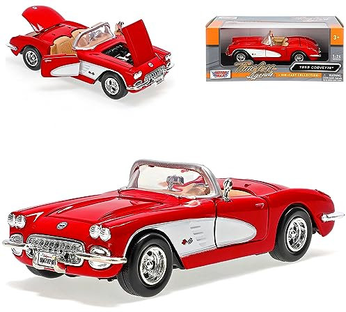 Motormax Chevrolet Chevy Corvette C1 Cabrio Rot Offen 1953-1962 Oldtimer 1/24 Modell Auto mit individiuellem Wunschkennzeichen