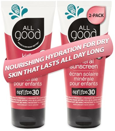 All Good Baby & Kids Sunscreen Lotion for Face & Body - UVA/UVB Broad Spectrum, SPF 30, Zinc Oxide, Coral Reef Friendly, Water Resistant- Zinc, Shea Butter, Coconut Oil, Aloe (3 oz)(2-pack)