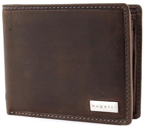 bugatti Hunter RFID Coin Wallet with Flap Metal Logo 8CC Brown