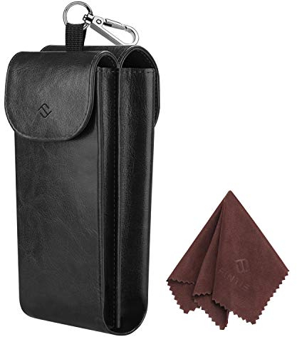 FINTIE Brillenetui für 2 brillen mit Karabinerhaken, tragbares Brillenbox Etui aus Kunstleder, Anti-Scratch Tasche für Sonnenbrillen, Schwarz
