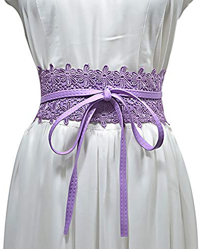 Cheerlife Damen Vintage Gürtel mit Spitze Blumen Breiter Taillengürtel Hüftgürtel zum Binden Wickelgürtel