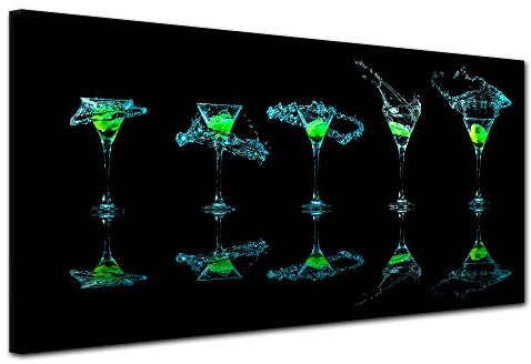 Declina Wall Decoration Picture Living Room Kitchen Home Accessories Printed Canvas Picture Modern Martini Glass 100 x 50 cm Green