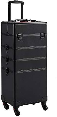 Yaheetech Valise Maquillage à roulettes 4 en 1 Cadre Aluminium Mallette Mauillage Professionnelle Bijoux Cosmétique Noir