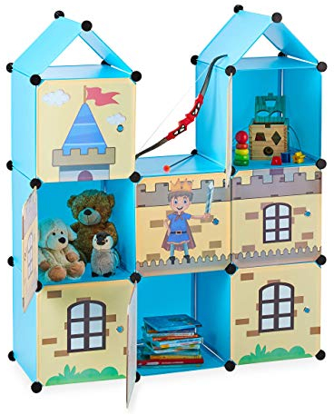 Relaxdays Steckregal Kinderzimmer, coole Ritterburg, Kunststoff, Kinderschrank mit Türen, HxBxT: 128 x 110 x 37 cm, bunt