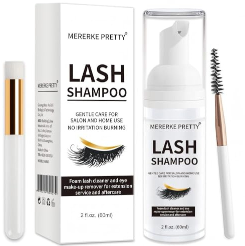 Flüssig,Wimpernverlängerung Shampoo 60 ml + Pinsel - Augenlid Schaumreiniger - Sensitive Paraben- und Sulfatfrei - Wimpernwaschung und Wimpernbad für Extensions - Salongebrauch und Haushaltspflege