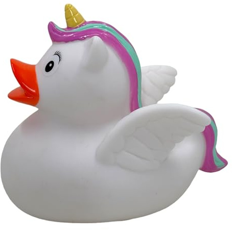 MIK funshopping Badeente Quietscheente Badewannenspielzeug (Ente Einhorn weiß/Multicolor)