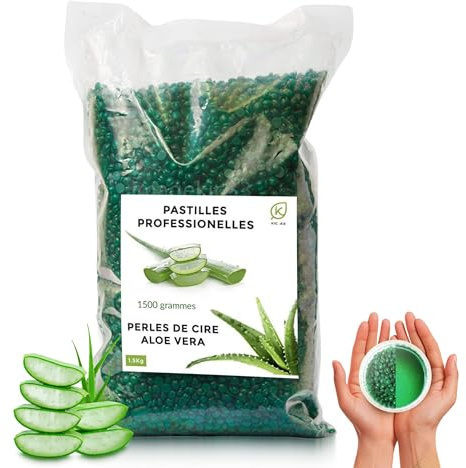 Perle de Cire Aloé-véra 1kg+500g Wax Bille de chauffe cire-professionnelle-sans bandes et appareil poils-Femme et Homme pour le corps entier-visage-jambe-aisselles-soucis-peau sensible intime.
