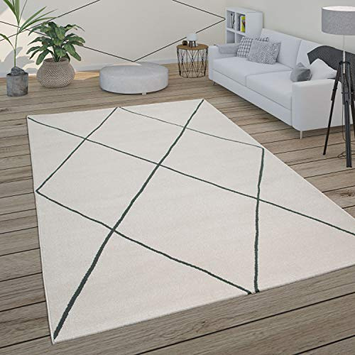Paco Home Teppich Wohnzimmer Skandi Rauten Muster Modern Weiß Verschiedene Designs Größen, Grösse:160x230 cm, Farbe:Weiß 3