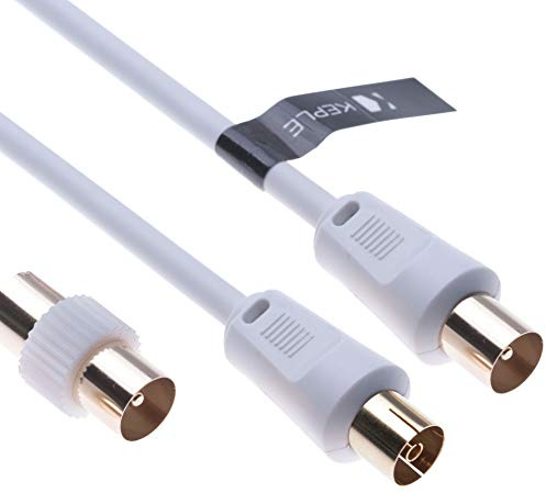 TV Aerial Ariel Cable Coaxial Extension Lead Freesat RF Male to Female Plug with Male Adapter Coax Coupler for Freeview TV, DVD, VCR, SKY HD Virgin, BT, TV Box Satellite Antenna M-F Splitter White 5m