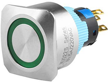 Larcele 22mm Interruttori a Pulsante con 12V Ring Indicatore,DIY Impermeabile Autobloccante Interruttore Metallo,Guscio in Acciaio Inossidabile,1 Pezzi JSANKG-31 (Autobloccante,Luz Verde)