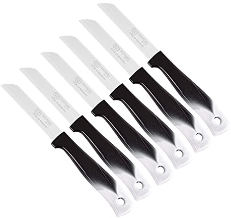 Obstmesser Solingen Germany | Gemüsemesser Wellenschliff | Küchenmesser | sehr scharf | gezahnt | rostfrei | Messerset Schälmesser Gerade Klinge (Schwarz, 6)