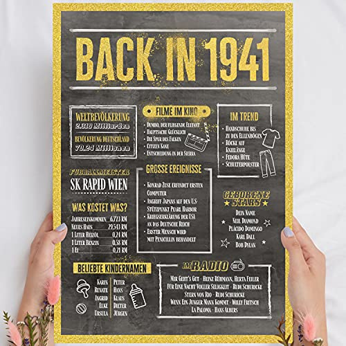 Elbeffekt Holzbild Gold - Geschenk 80 Geburtstag Back in 1941 - personalisierbar zum Hinstellen/Aufhängen optional beleuchtet, 80 Geburtstag Männer - Wand-Bild Aufsteller - persönliches Geschenk