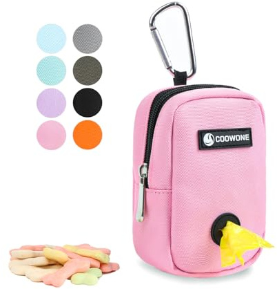 Kleine Leckerli-Tasche COOWONE Hundeleckerli-Tasche mit Hundebeutelspender, Hundekotbeutel-Spender für Leine, tragbare Spaziergänge, Kotbeutelhalter, freihändige Hundeleckerli-Tasche, rosa