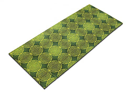 ABAKUHAUS Abstrakt Yoga-Mattenhandtuch, Klare Blume des Lebens, rutschfeste schweißabsorbierende Yoga Pilates Workout Pad Abdeckung, 64 cm x 178 cm, Yellow Jägergrün