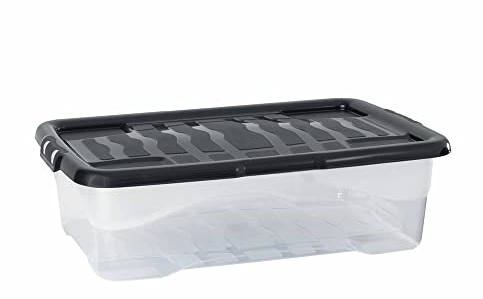 6 Stück - Strata Curve Aufbewahrungsbox mit schwarzem Deckel, 30 Liter, 60x40x17cm - transparent