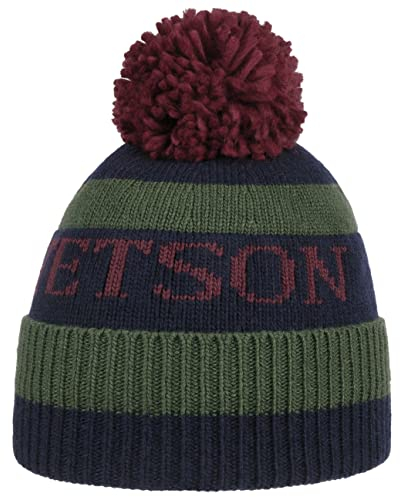 Stetson Classic Bommelmütze Gestreifte Umschlagmütze Kaschmir-Mix Damen Herren Herbst Winter grün-blau One Size