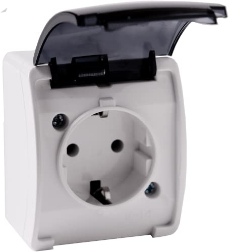 ORNO OE-7105(GS) - Toma de pared impermeable con válvula y conexión a tierra Schuko (blanco ahumado)