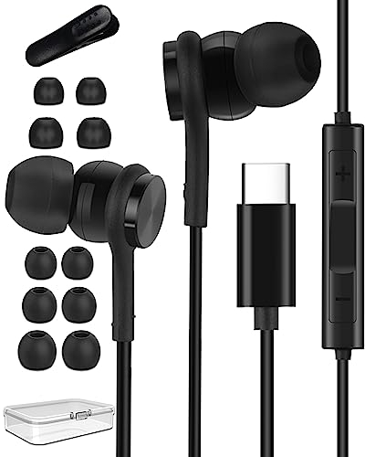 Auriculares USB C para Samsung Galaxy S24 S23 S22 Ultra S21 S20 FE A53 A54 5G, In Ear Sonido Estéreo Auriculares con Cable Tipo C para iPhone 15 Pro MAX, Huawei, OPPO, Xiaomi, Google Pixel