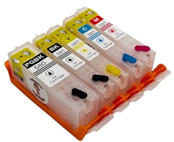 Cartuchos de tinta comestible recargables Katie PGI-580BK/CLI-581 PGBK/BK/C/M/Y (580xl/581xl) compatibles con Canon TS705/TS705a juego con agujas astilladas