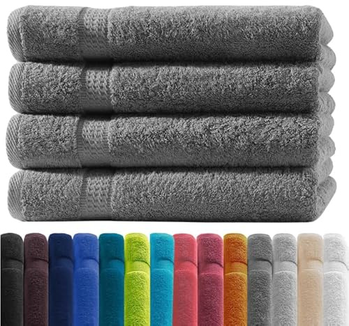 Zestri Frottier Gästehandtuch 4er-Set | Anthrazit 30x50 | 100% Baumwolle 500g/m² | Öko-Tex Standard 100 Handtuch Gästetuch