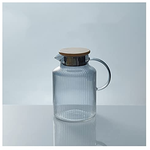 EVSER Iced Tea Jug 57,4 Oz Haut Borosilicate Glass Pichet avec Traitement Anti-échappement Stripe Carafe avec Bec olécranon for Le Lait, jus, Boissons Juice Pitcher (Color : Grigio)