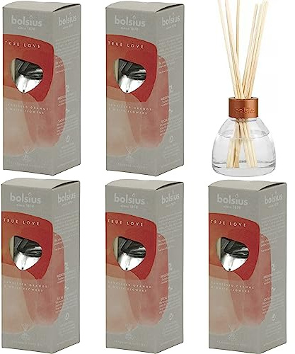 6 Pack Bolsius Aromatic Diffuser Duftspender Raumduft 6 x 45ml mit Holzstäbchen (True Love (Orange & Flowers))