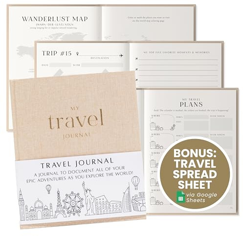 Inspired Ink Travel Journal for Women and Men Travel Bucket List Journal 210 Pages Traveler Adventure Notebook – Itinerary Planner Organizer & Traveling Memory Diary Memorial Gift for Travelers - Sand