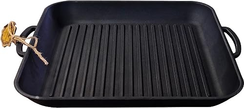 WDMT Maysternya Quadratische Grillplatte aus Gusseisen – 35 x 35 x 4 cm – perfekt zum Grillen von Fleisch und Gemüse – schwarz – PFAS-frei