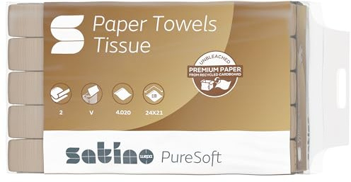 Satino PureSoft ZZ- / V-Falz Handtuchpapier – 24 x 21 cm – extra soft und reißfest – für Papier-Spender – 15 x 268 = 4020 Blatt – 2-lagig – Made in Germany – Büro, Bad, Werkstatt, Industrie, Gastro