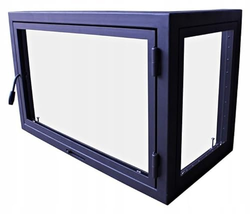 Portes de cheminée fabriquées sur mesure pour four à pizza, en fonte. Sens d'ouverture : à droite. La poignée est à gauche.