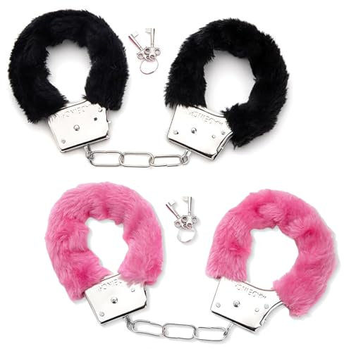 KSJEHW 2 Stück Plüsch-Handschellen mit Schlüssel, weiche Metall-Handschellen, plüsch handschellen, handschellen plüsch,Handschellen-Spielzeug mit Plüsch und Schlüsseln, weiche Handschellen