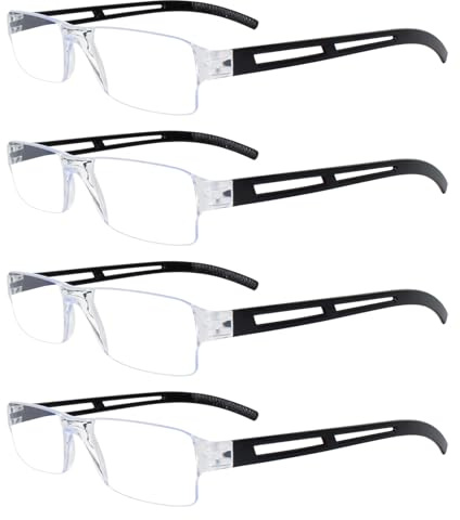 Disnace 4er-Pack Computer Lesebrille mit Blaulichtfilter, Rahmenlose Lesebrille, Anti Blaulicht Brille mit Brillenholster (Schwarz, 2, x)