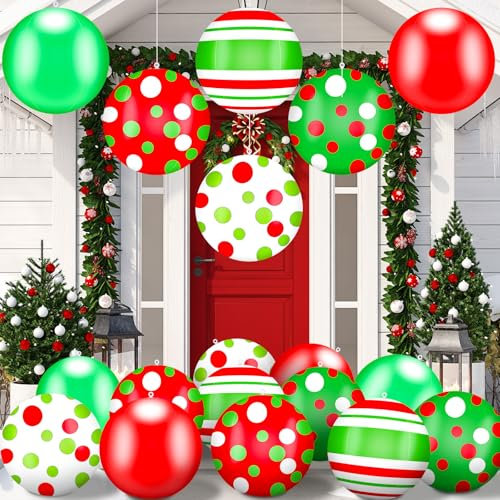 Jetec Riesige aufblasbare Weihnachtskugeln, PVC, zum Aufhängen, dekoriert, für drinnen und draußen, Weihnachtsschmuck für Baum, Hof, Rasen, Veranda, Urlaub, festliche Dekorationen, gepunktet, 18 Stück