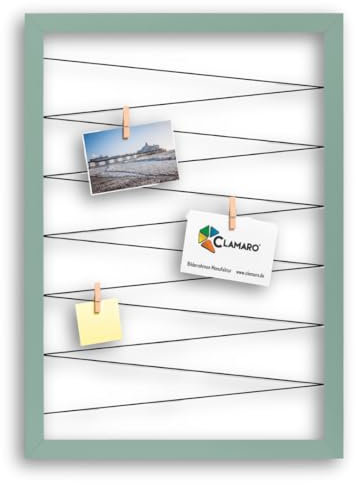 Clamaro 'Collage Flex' Cornice Portafoto 55 x 75 cm | Salvia | Cornice per foto collage con elastici e mollette fotografiche | Ideale come galleria per foto o cartoline