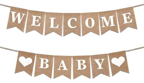 Striscione Welcome Baby, Cartello Welcome Baby Pre-Infilato Ghirlanda Welcome Baby Appesa Cartello per Annuncio Nascita per Baby Shower Arrivo Bambino Decorazioni Festa Rivelare Sesso Bambino